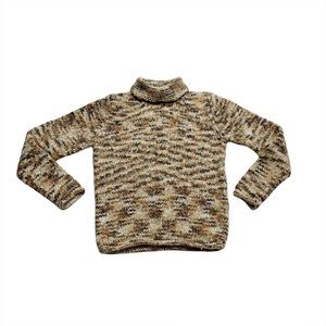 Columbia Brown Tan Variegated Knit Turtleneck Cowl Neck Winter Sweater Small